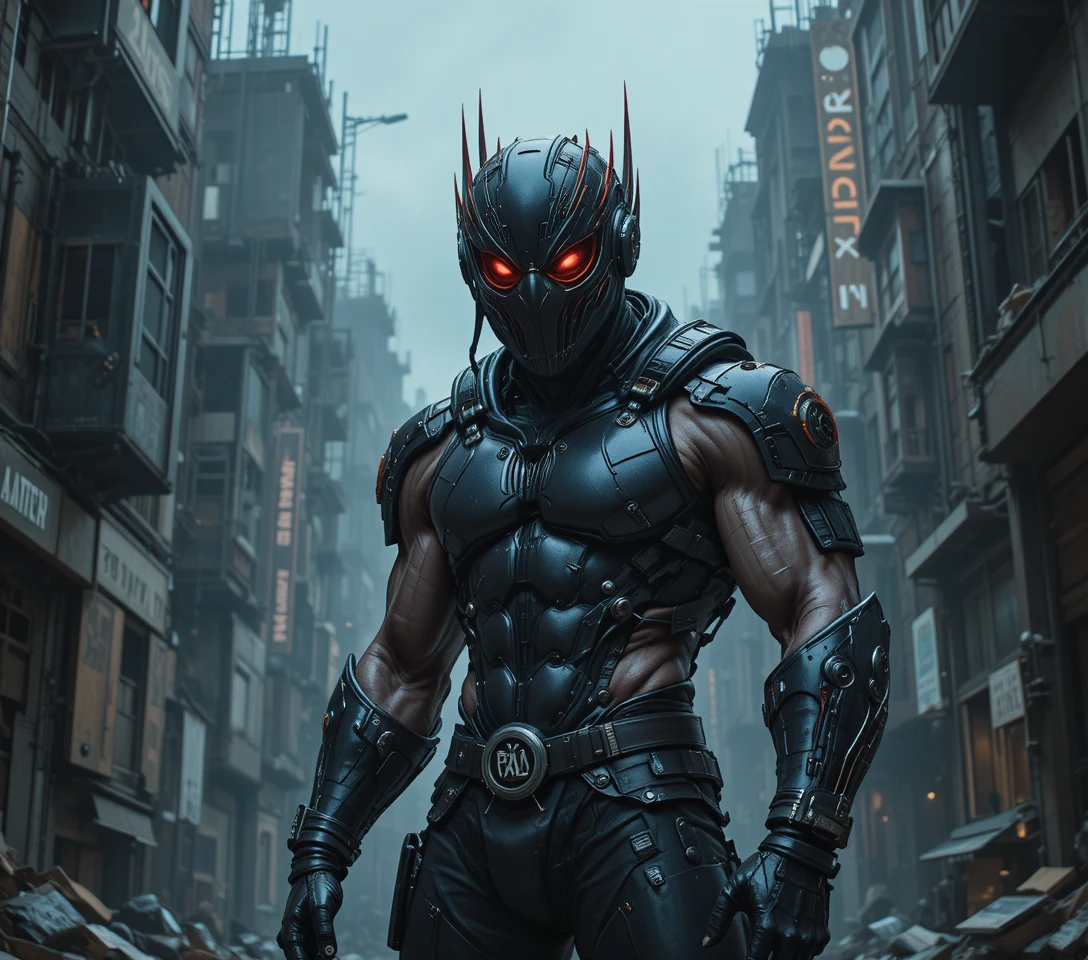 Guerrier squelettique cyberpunk avec casque à pointes – portrait en gros plan