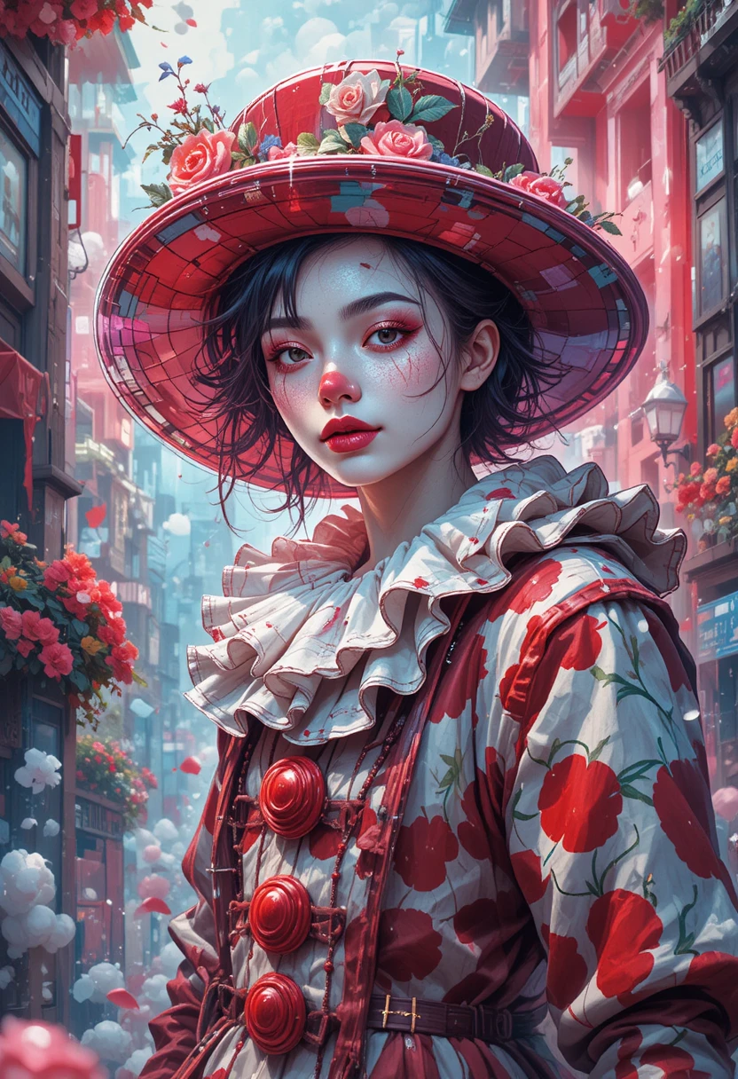 Palhaço de hortelã em estilo anime em pose dinâmica em ângulo alto
