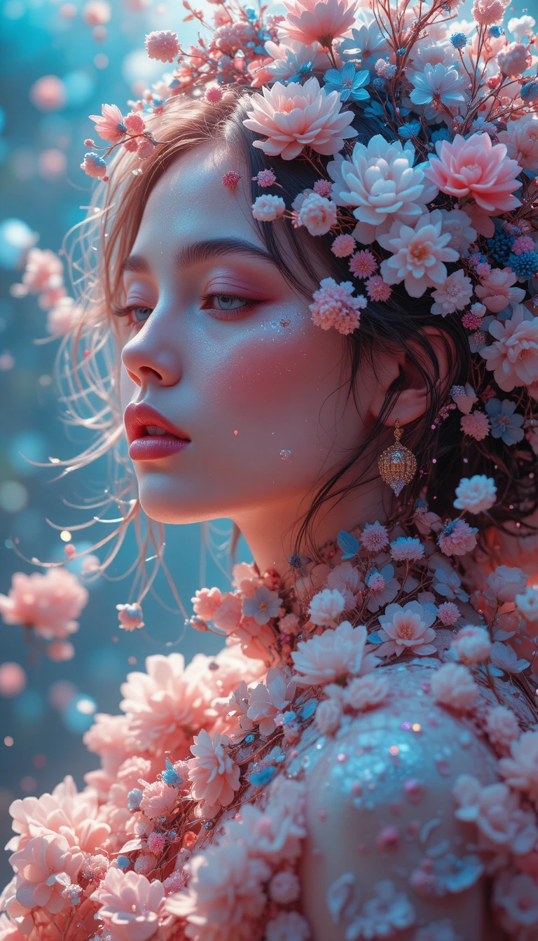 혼돈의 시네마틱 패션 세계 속 초현실적인 전신 여성