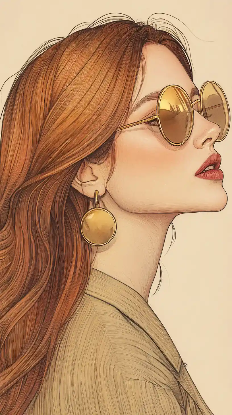 Elegante illustrazione di moda di donna di profilo con dettagli dorati