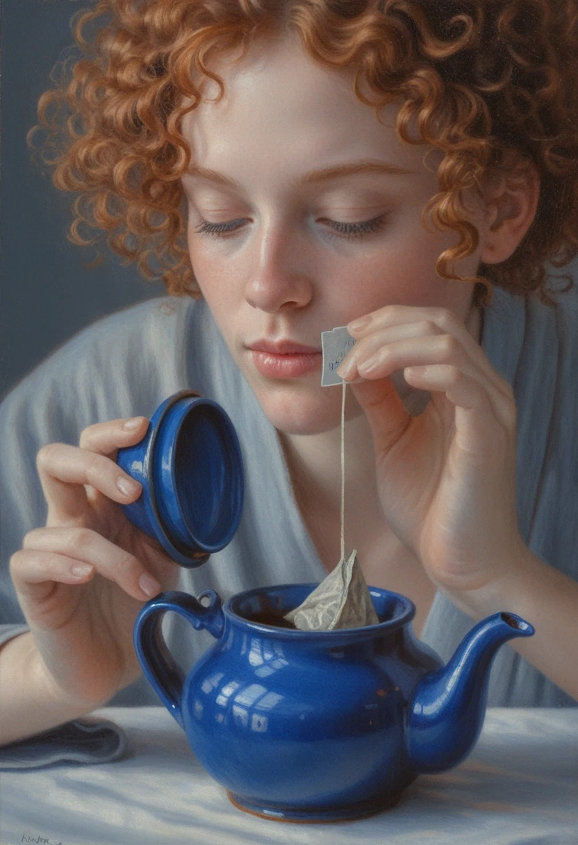 Young woman preparing tea in a serene close up portrait