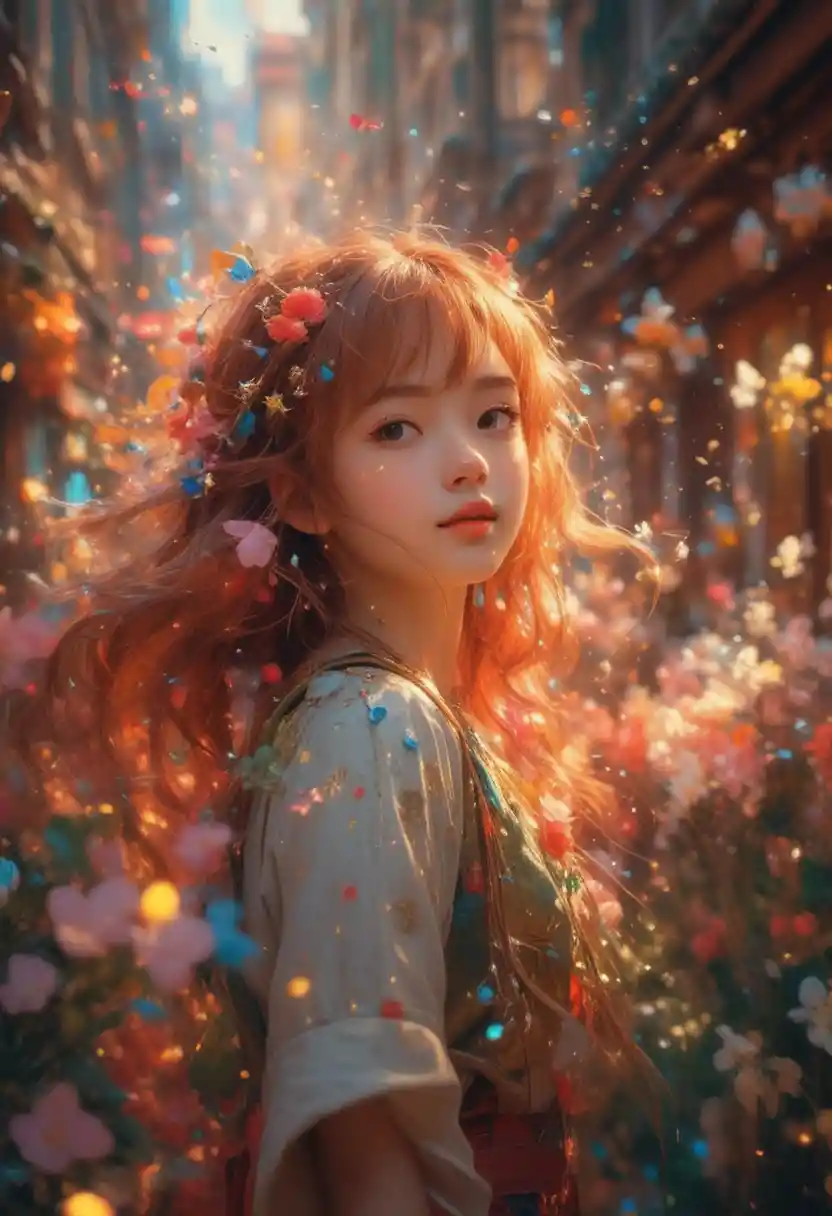 Mujer de anime en luz brillante y soñadora con enfoque suave