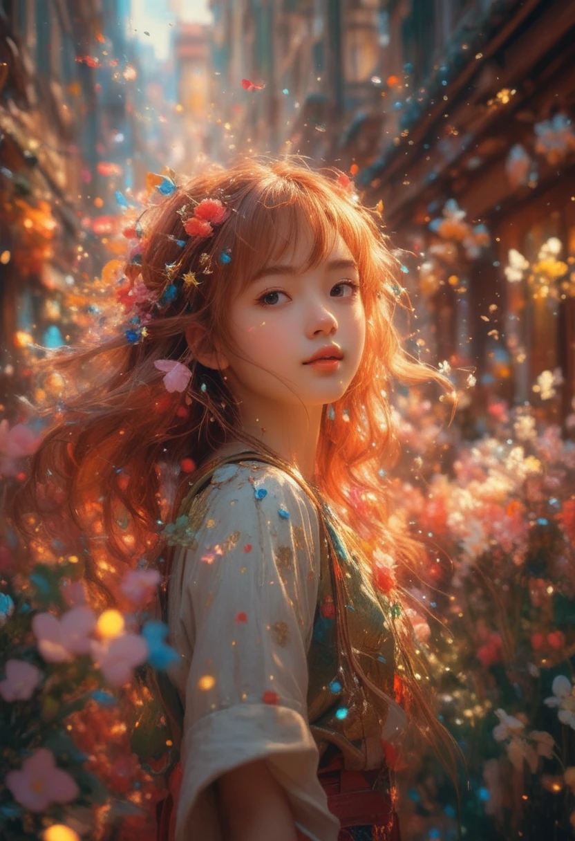 Mulher de anime em luz brilhante e onírica com foco suave