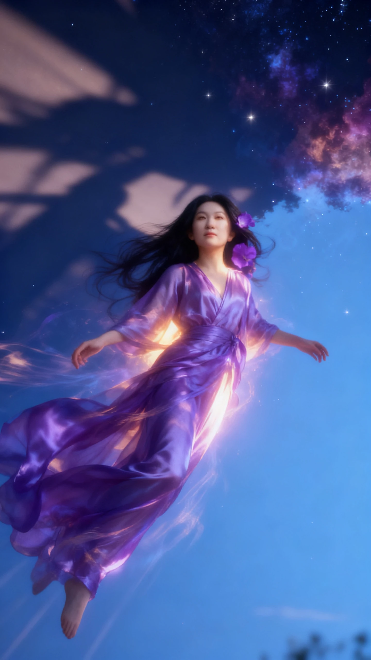 Ethereal being glowing between night and day in the sky