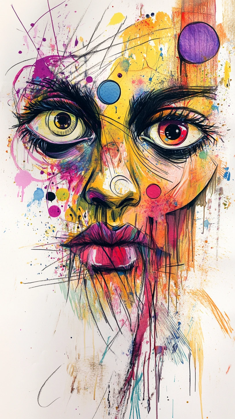 Ritratto giocoso di un’artista creativo coperto di pittura