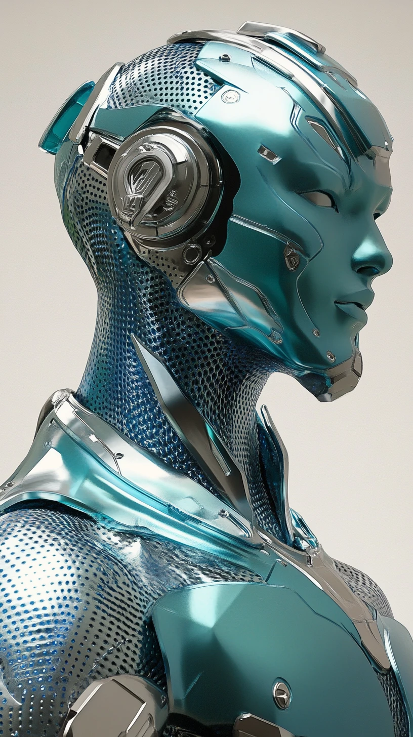 Türkise Chromrüstung im isometrischen futuristischen Stil
