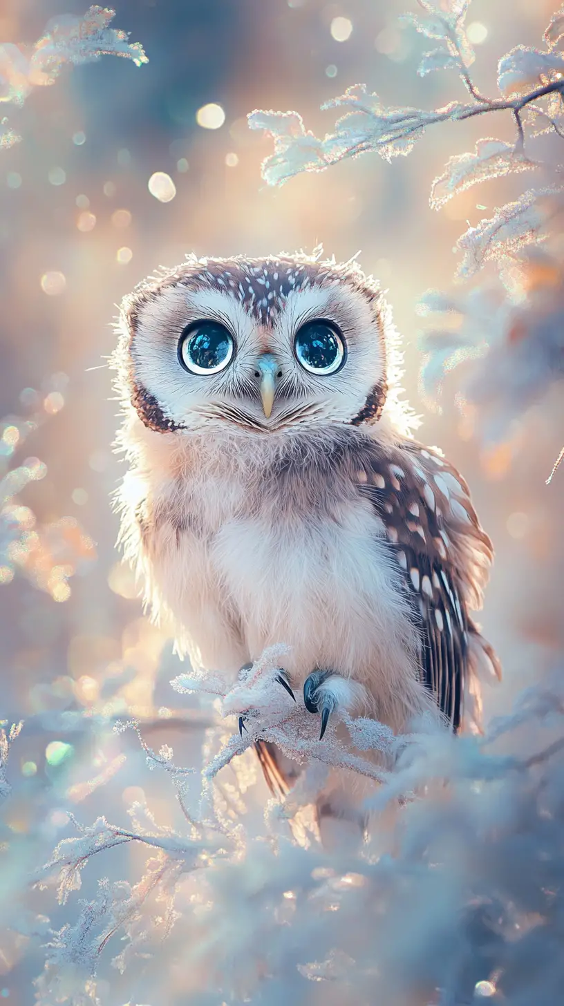 Eule mit leuchtenden Augen in verträumter Waldszene