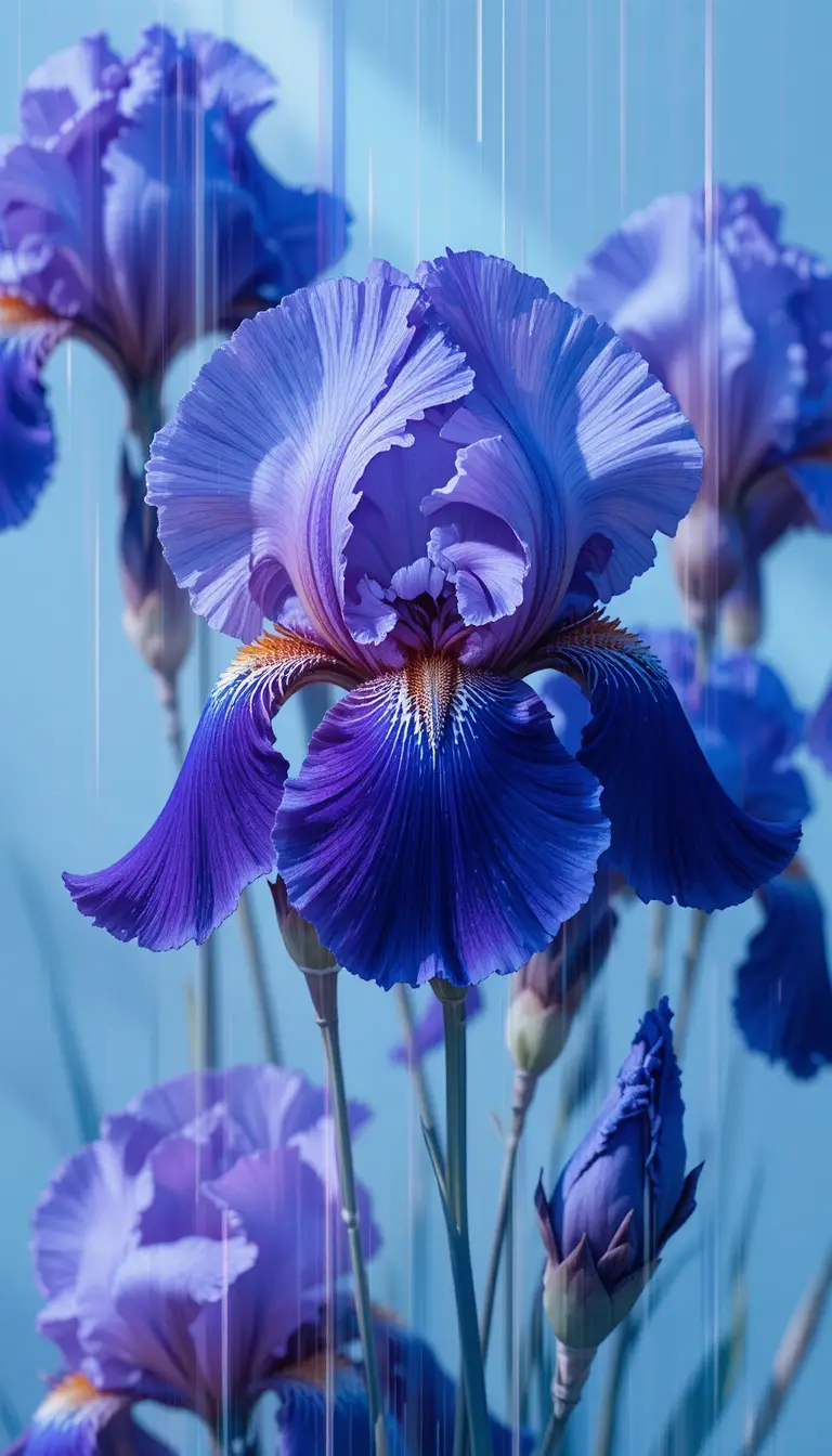 Iris blu e viola con distorsioni digitali glitch
