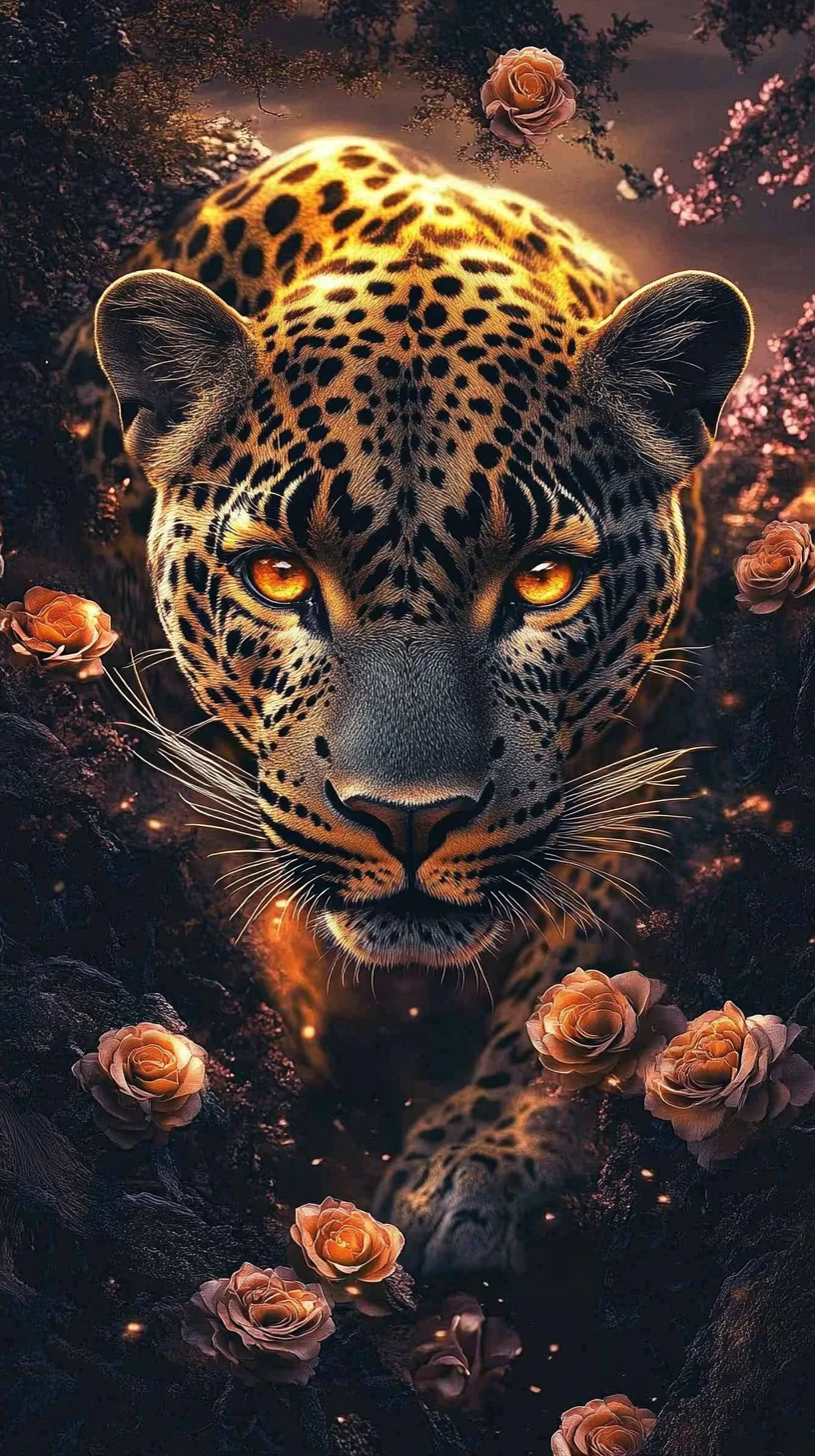 Primo piano di un leopardo con pelliccia dorata e sguardo intenso