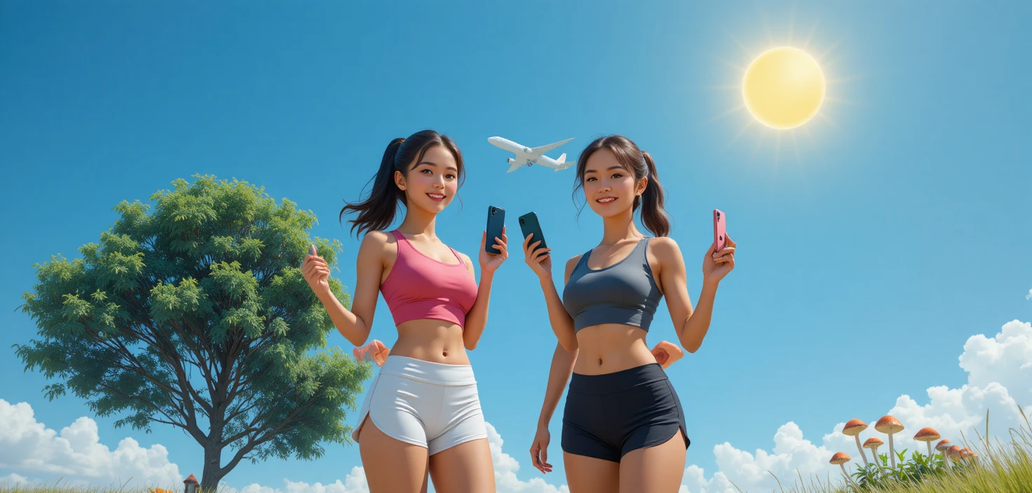 Due donne atletiche in abbigliamento sportivo sotto un cielo blu e soleggiato
