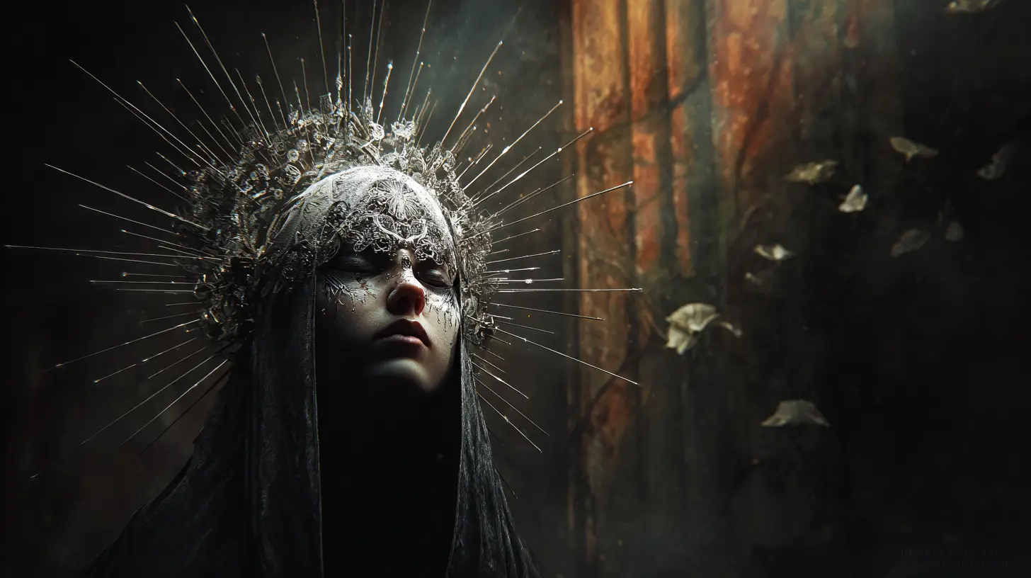 Ethereal priestess casting a ritual in ancient ruins