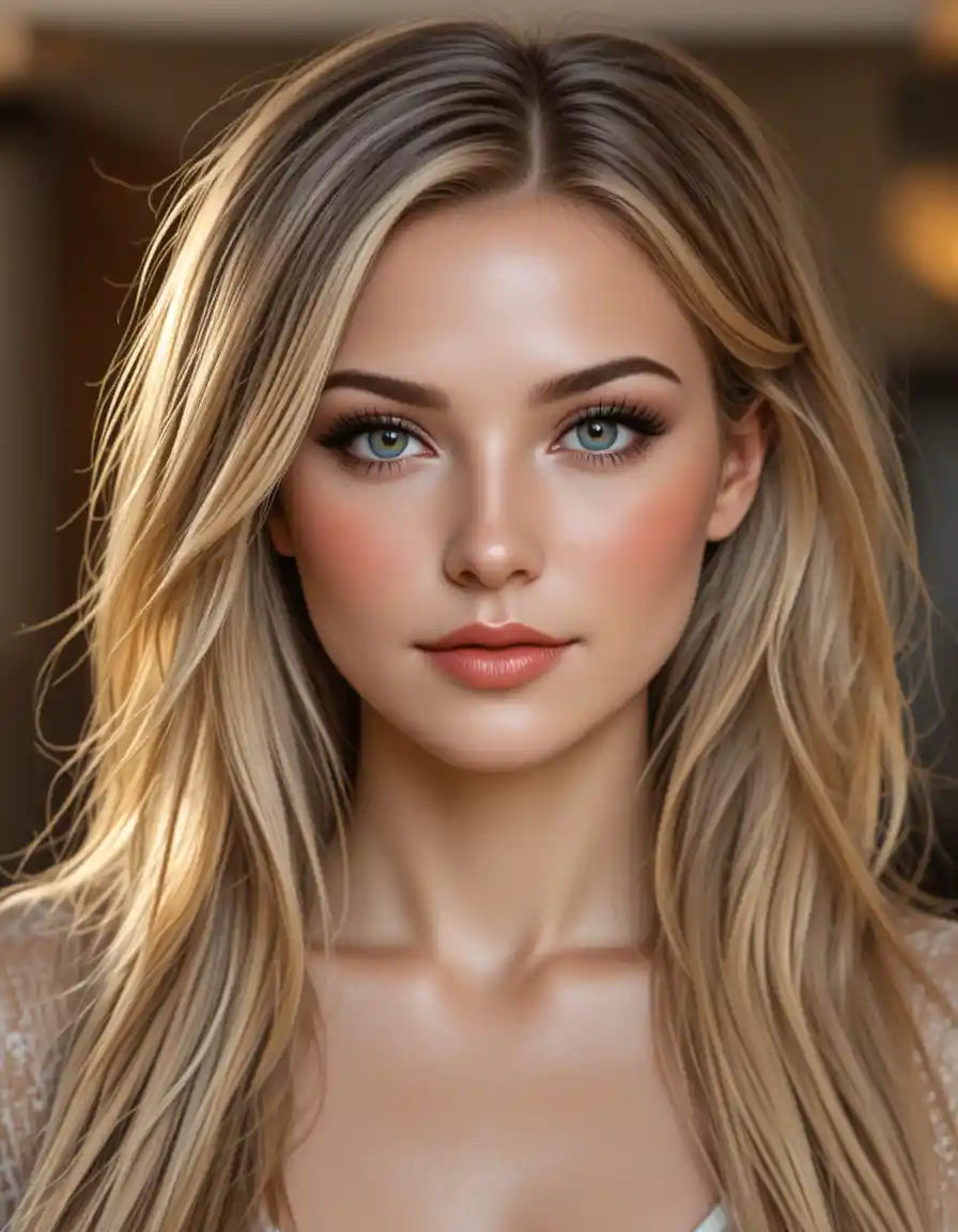 Portrait séduisant d’une blonde aux doux yeux verts