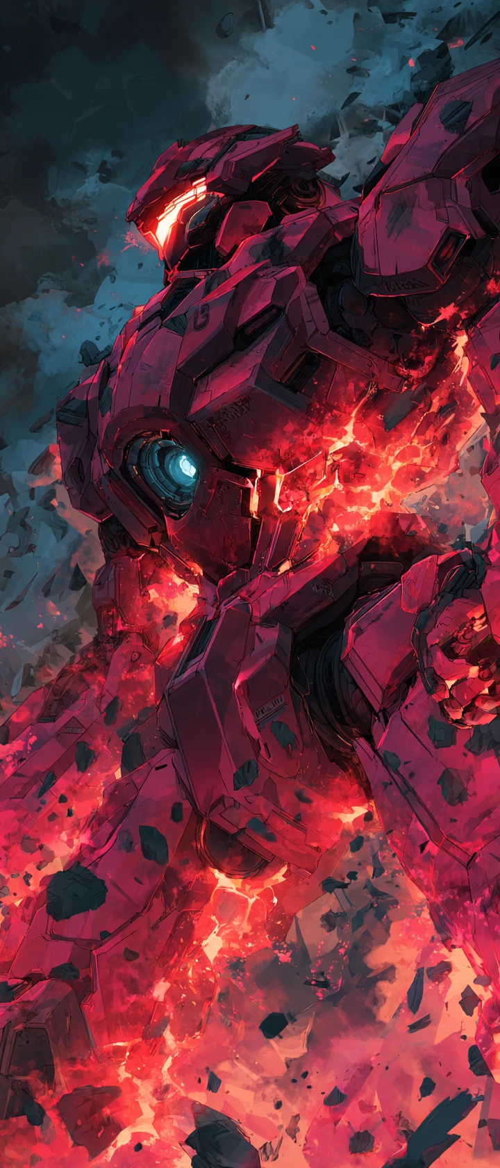 Pilota di mecha in stile anime che emerge dal colossale guardiano robotico