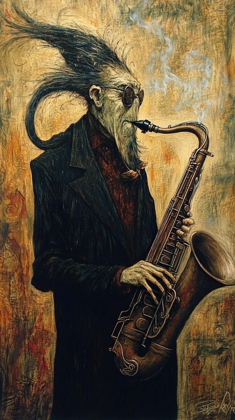 Notas musicais abstratas dançando em um ritmo de jazz vibrante