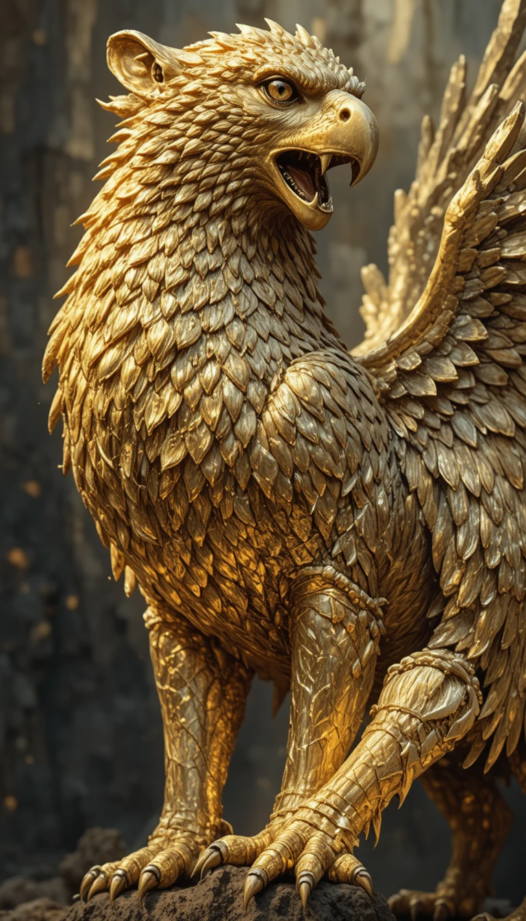 Grifo dourado com cabeça e asas de águia e corpo de leão