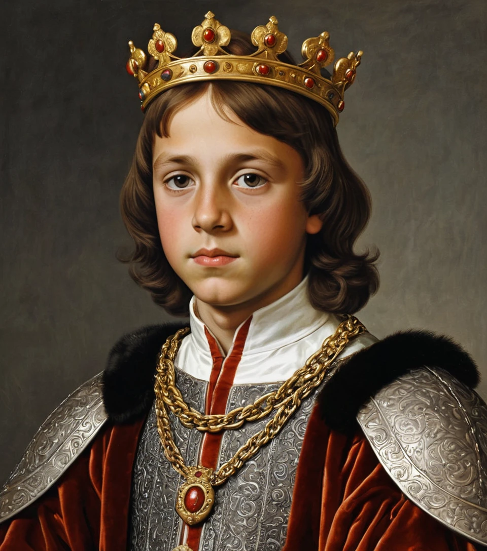 Junger spanischer Königsjunge in einem Renaissance-Porträt des 15. Jahrhunderts