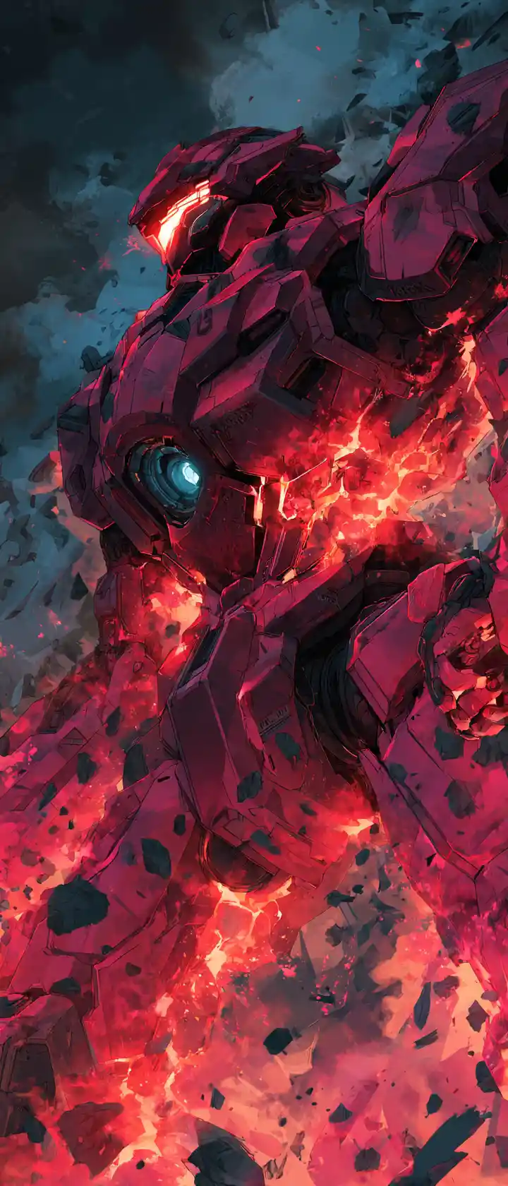 Pilota di mecha in stile anime che emerge dal colossale guardiano robotico