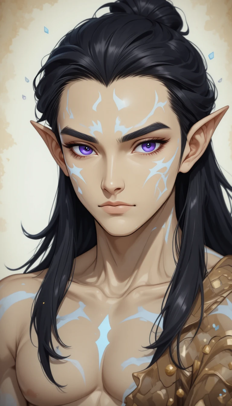 Fantasy mage with violet eyes and glowing elemental markings