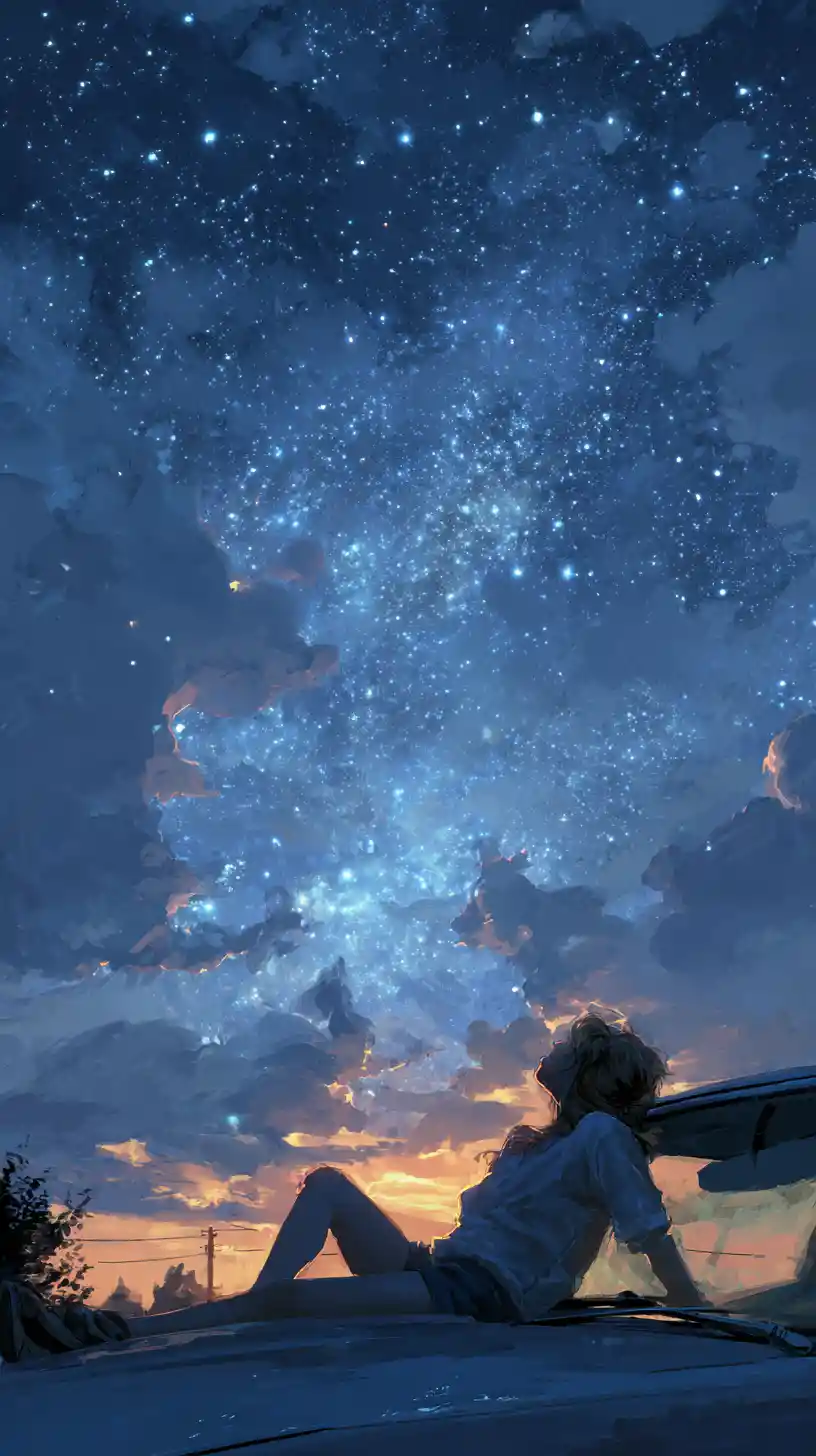 情侶躺在車蓋上仰望寧靜星空