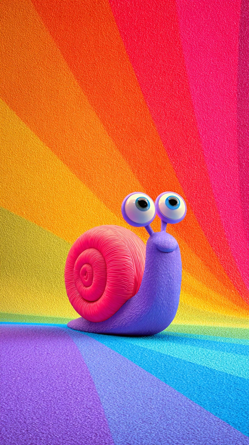 Cute chibi rainbow snail in bright 3D illustration