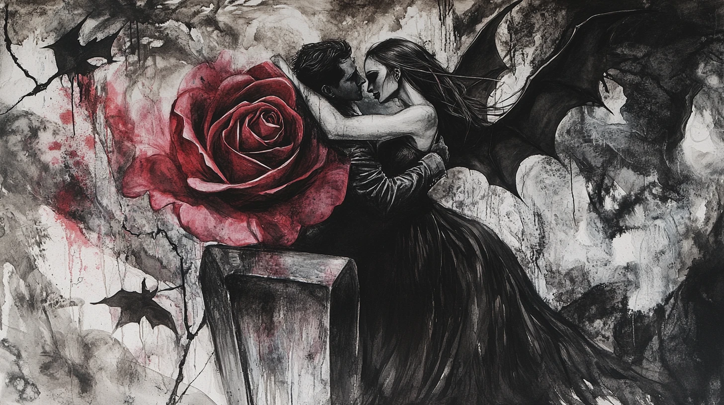 Vampiro e Pipistrello in un Ballo Romantico di Dark Fantasy