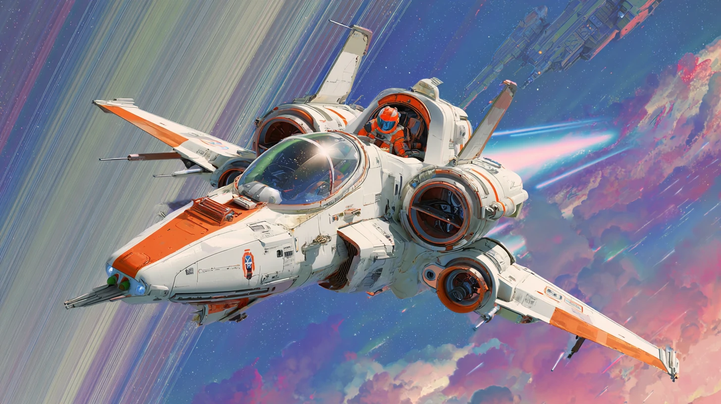 Weißer Raumjäger greift einen Alien-Dreadnought im Orbit an