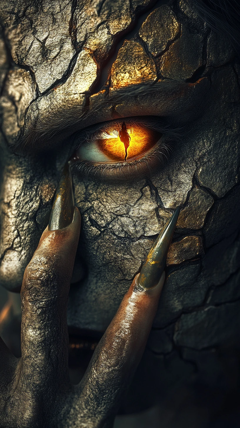 Ritratto dark fantasy di un ibrido umano-demone con corna