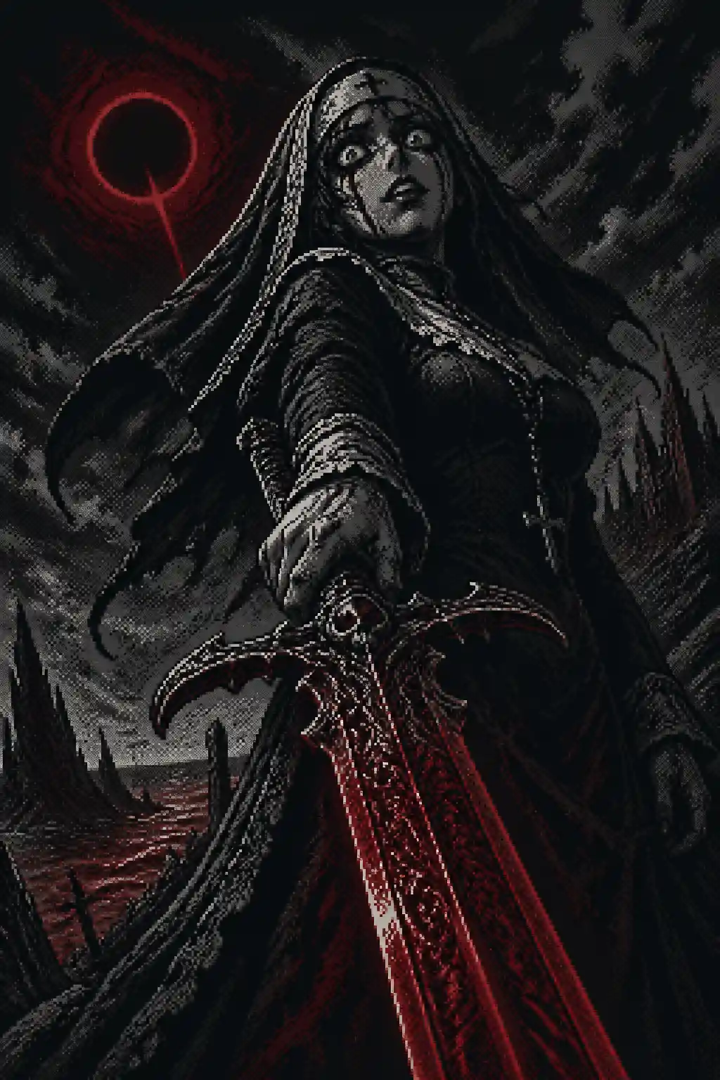 Melancholic Gothic Lady With Sword At The World End