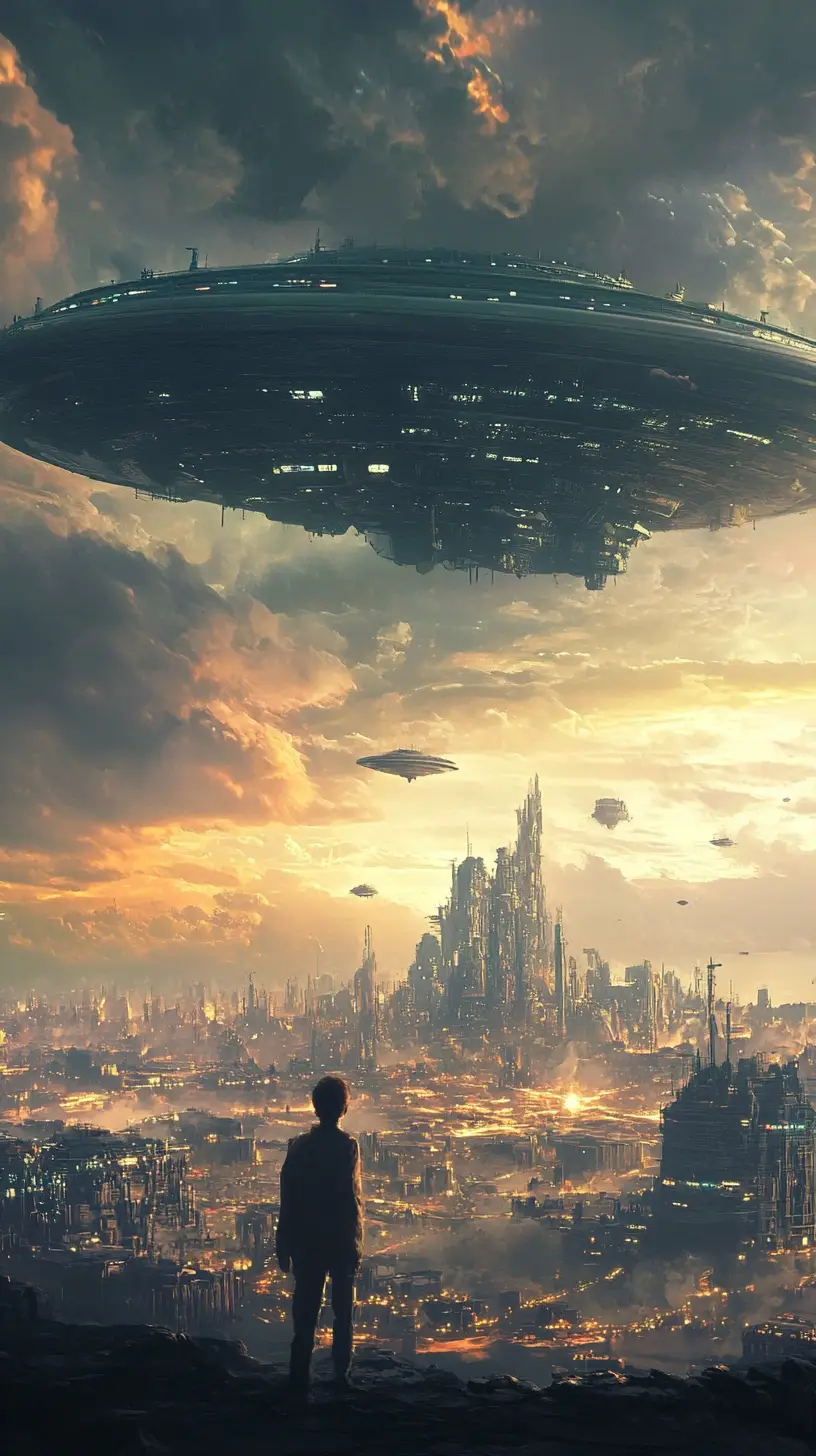 Mysterious CGI UFO floating high in the open sky