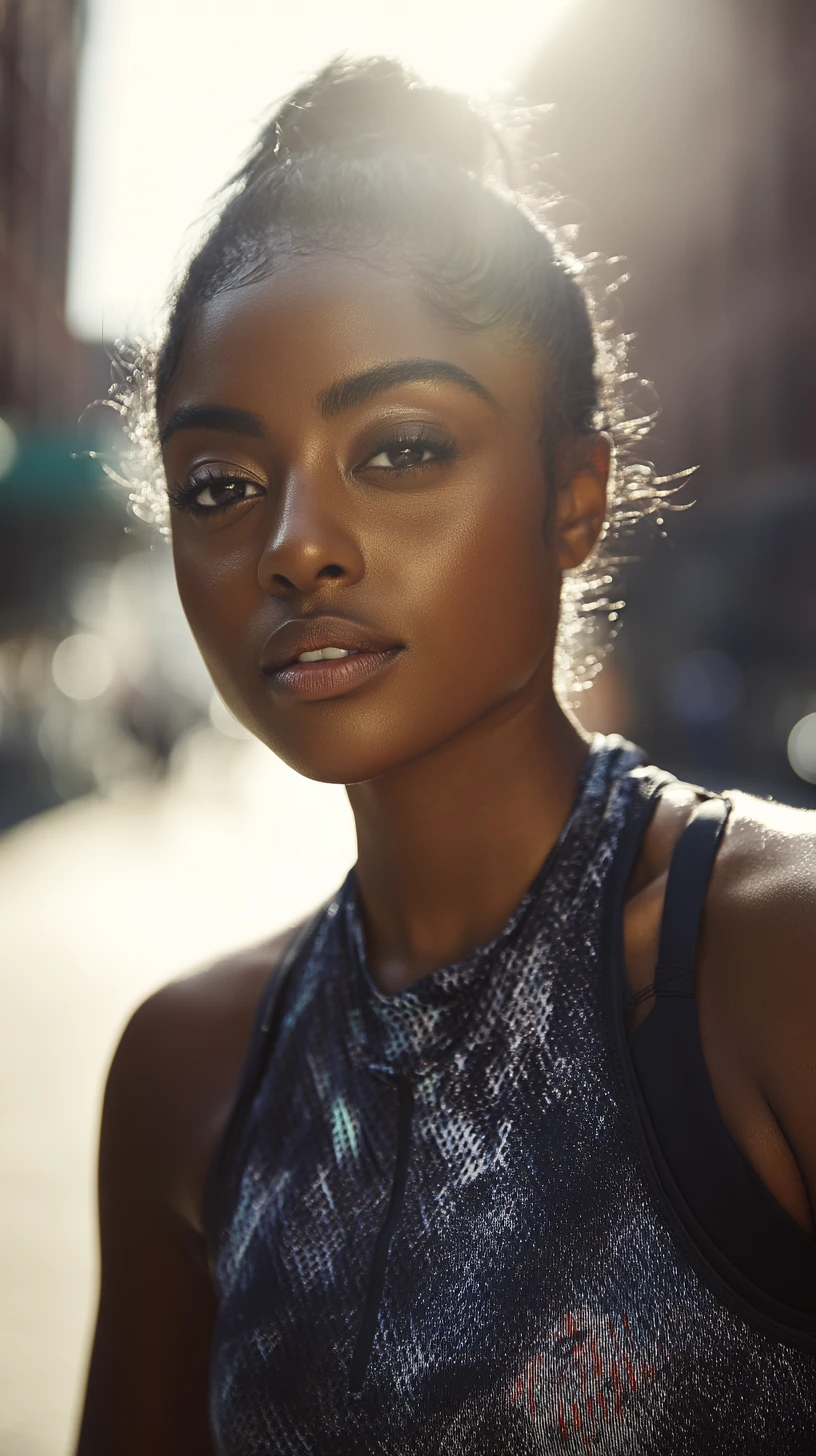 Strong athletic woman posing on a New York city street