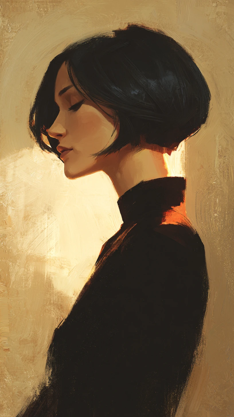 Portrait sombre d’une fille de profil avec un dramatic rim light