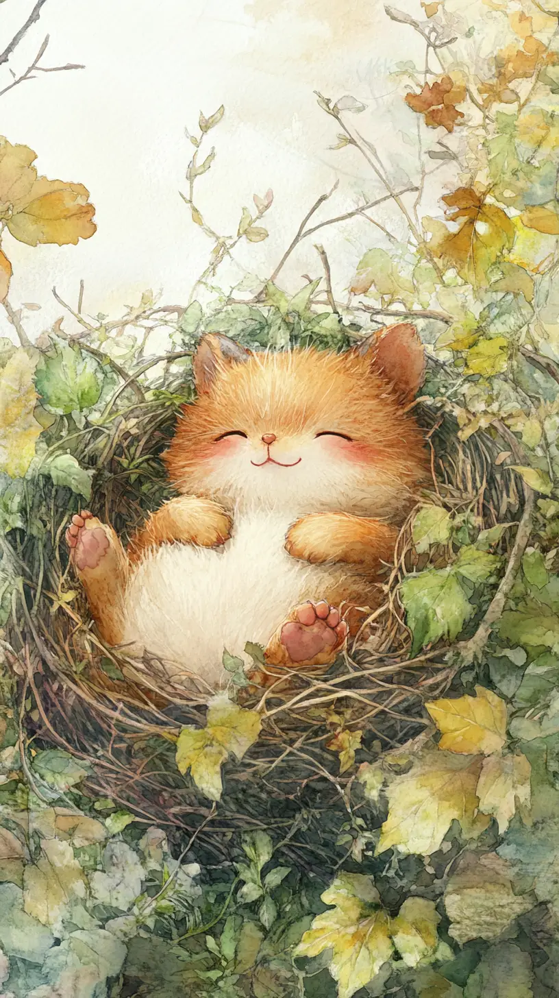 Cheerful smartphone relaxing in a nest in the garden