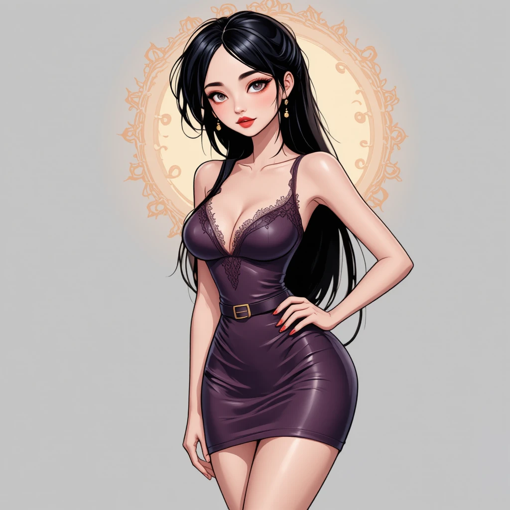 短洋裝自信前傾姿態的風格化女子