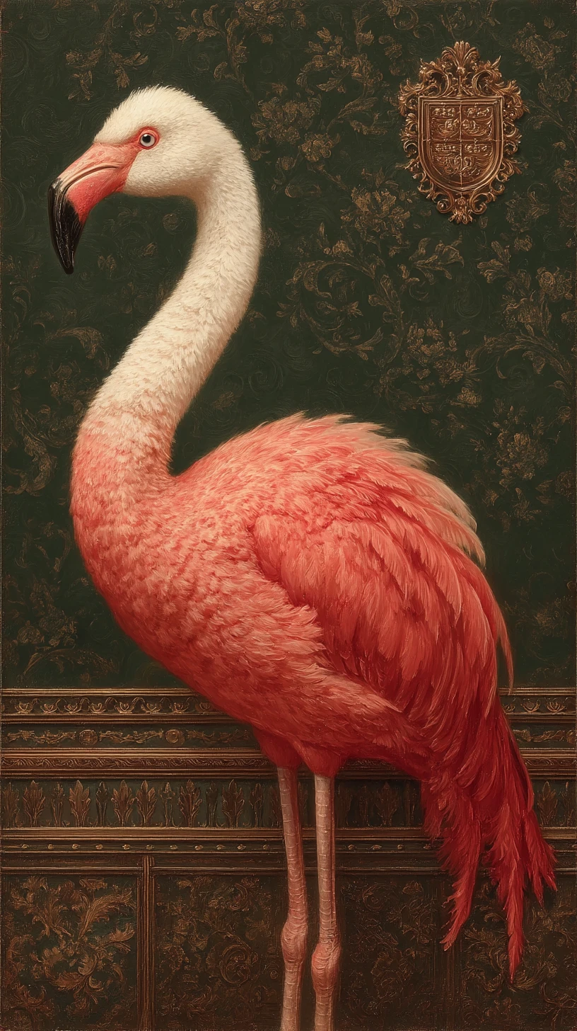 Retrato Aristocrático de Flamingo em Pintura a Óleo Clássica