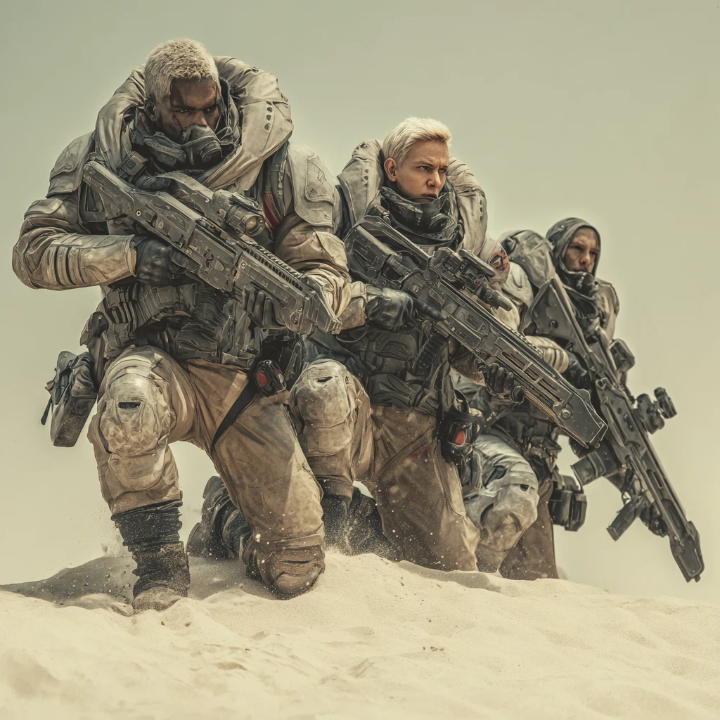 Fuzileiros sci-fi em formação dinâmica de batalha