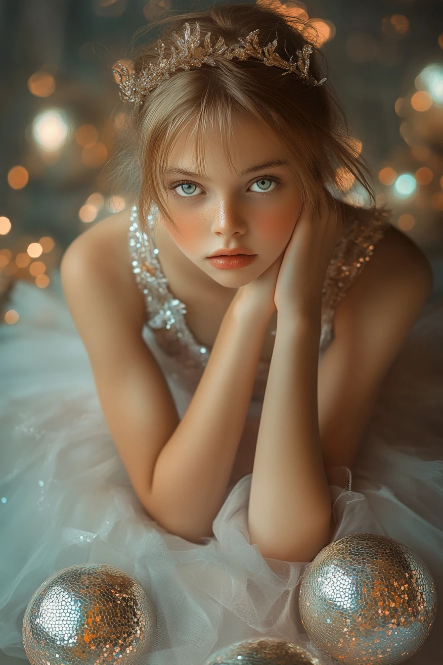 Ballerine à la peau de porcelaine sur sphère dorée