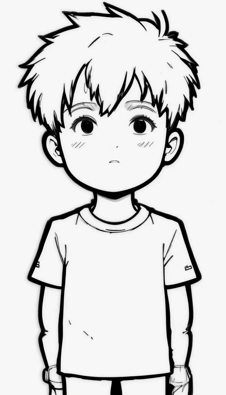 Ilustração em desenho animado de um menino em composição centralizada
