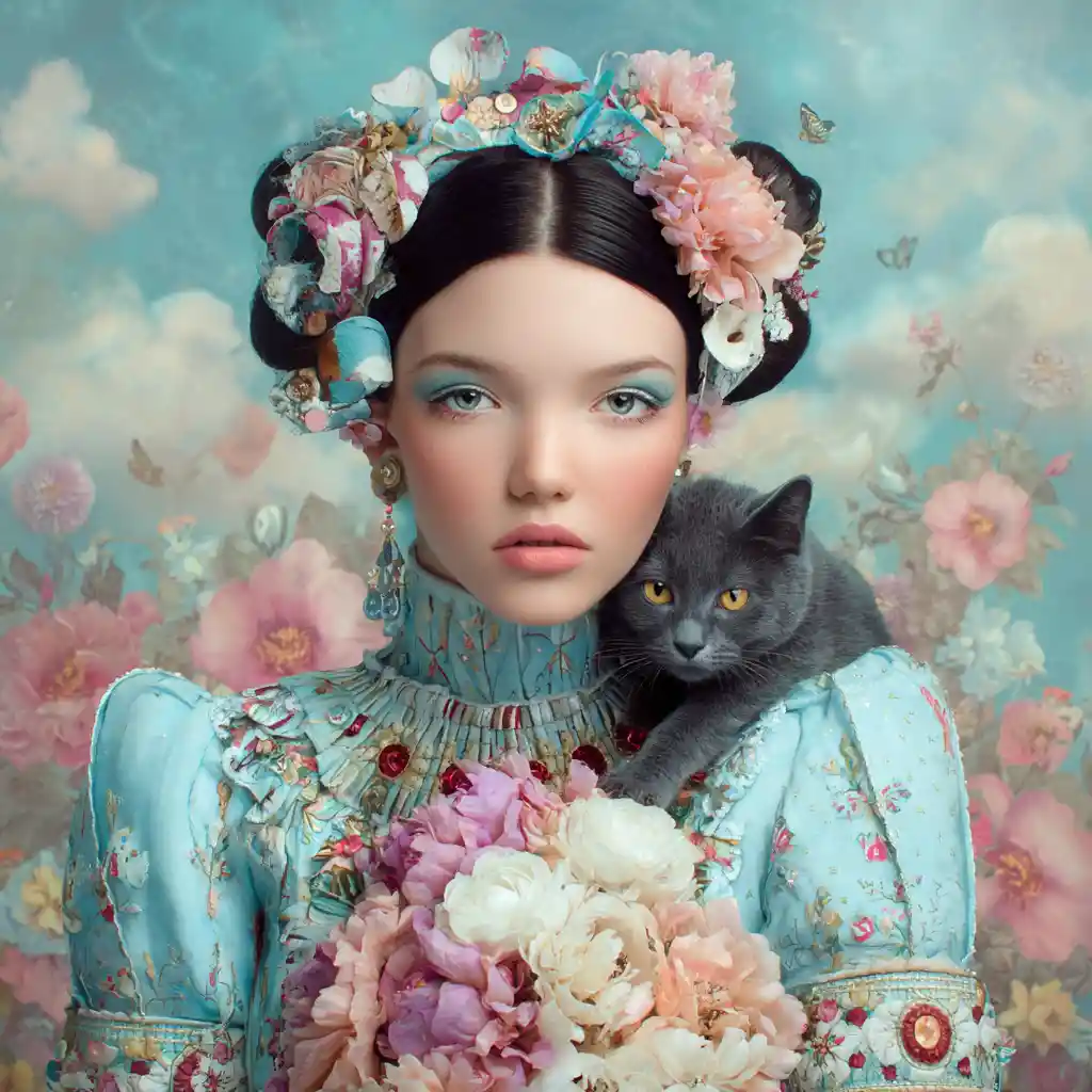 Ethereal mystical woman portrait in dreamy fantasy illustration