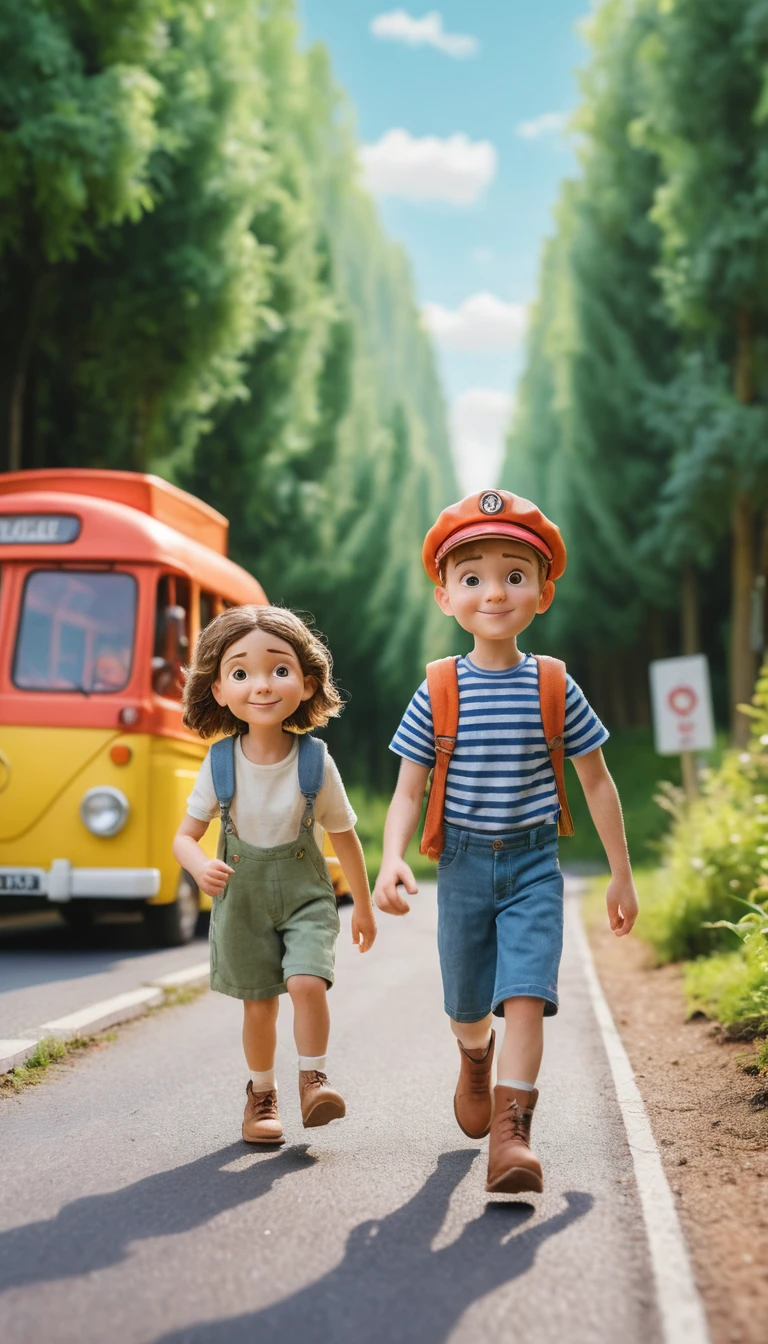 Fillette en argile style Pixar faisant du vélo dans un village français