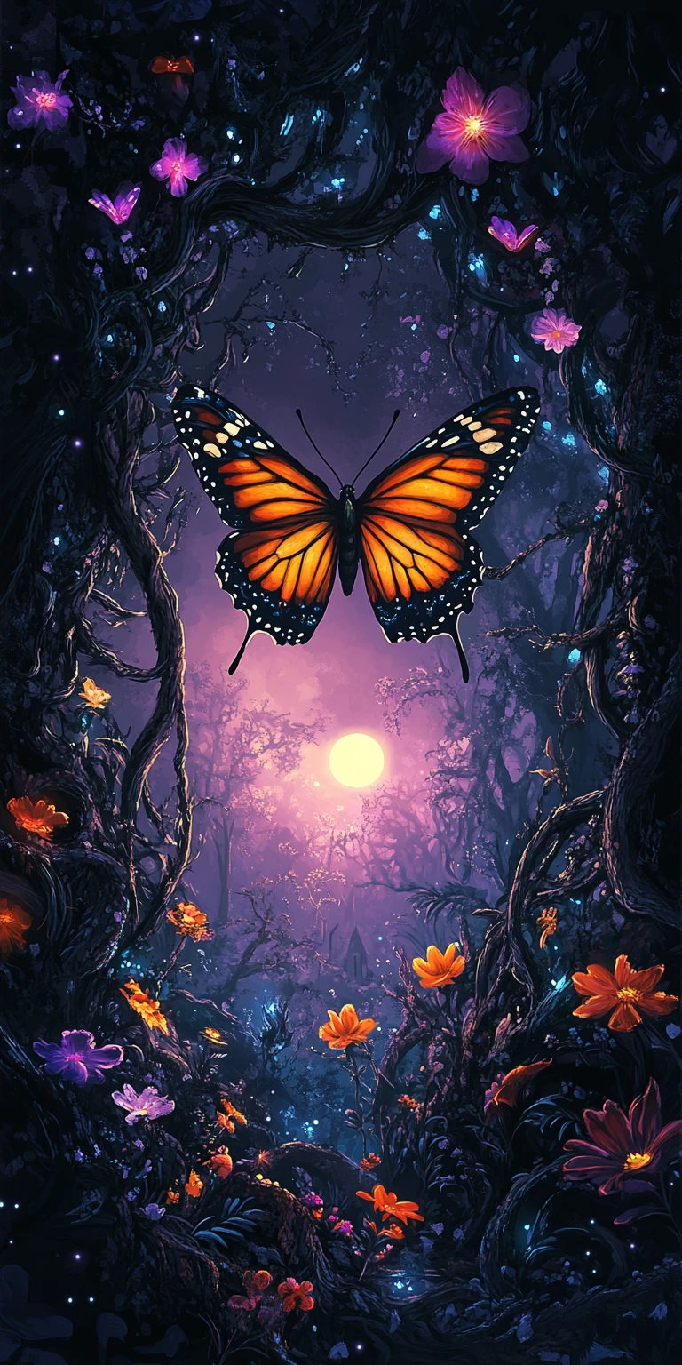 Borboleta-monarca em Floresta Mística ao Crepúsculo – Díptico