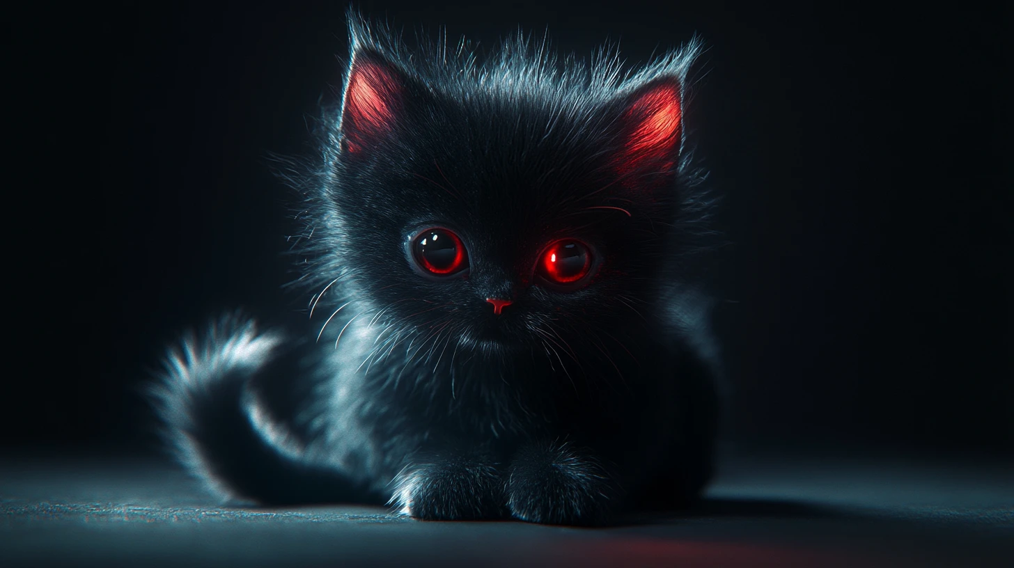Schattenhafte schwarze Katze mit leuchtender roter Aura