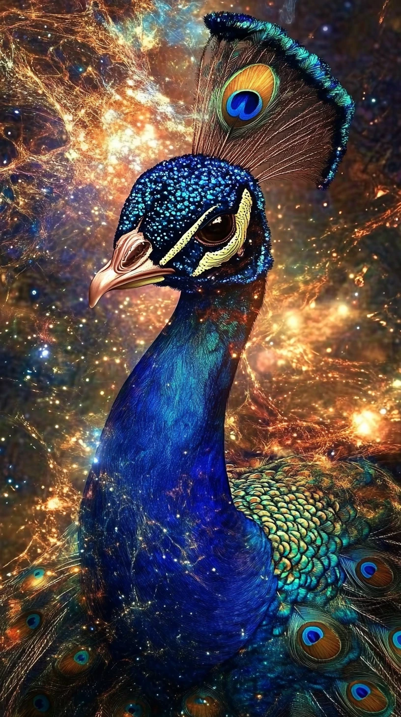 Retrato digital em close de um pavão luminoso