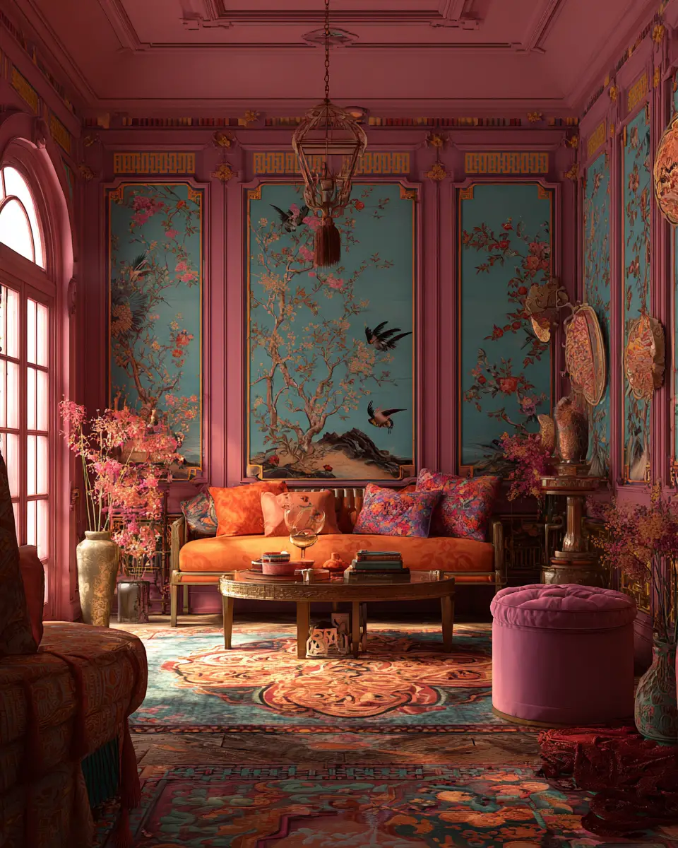 Chinoiserie-Fee Illustration mit funky, charmanten Farben