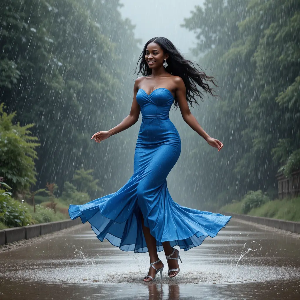 雨の中で自由に踊る喜びに満ちた若いアフリカ系女性