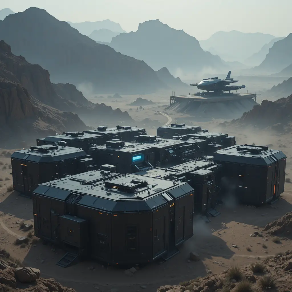 Base Militare Futuristica nel Canyon Desertico con Dropship VTOL