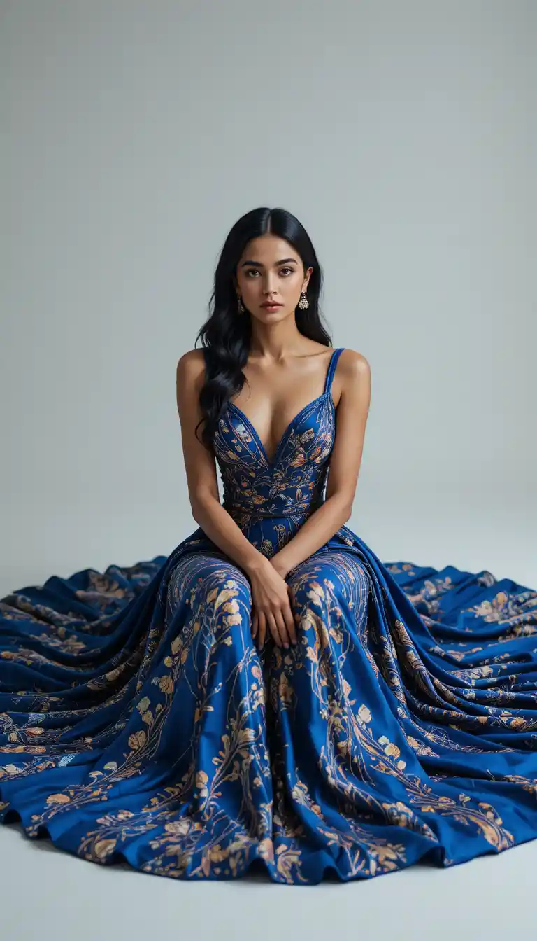 Femme indienne élégante en robe de designer vue de dessus