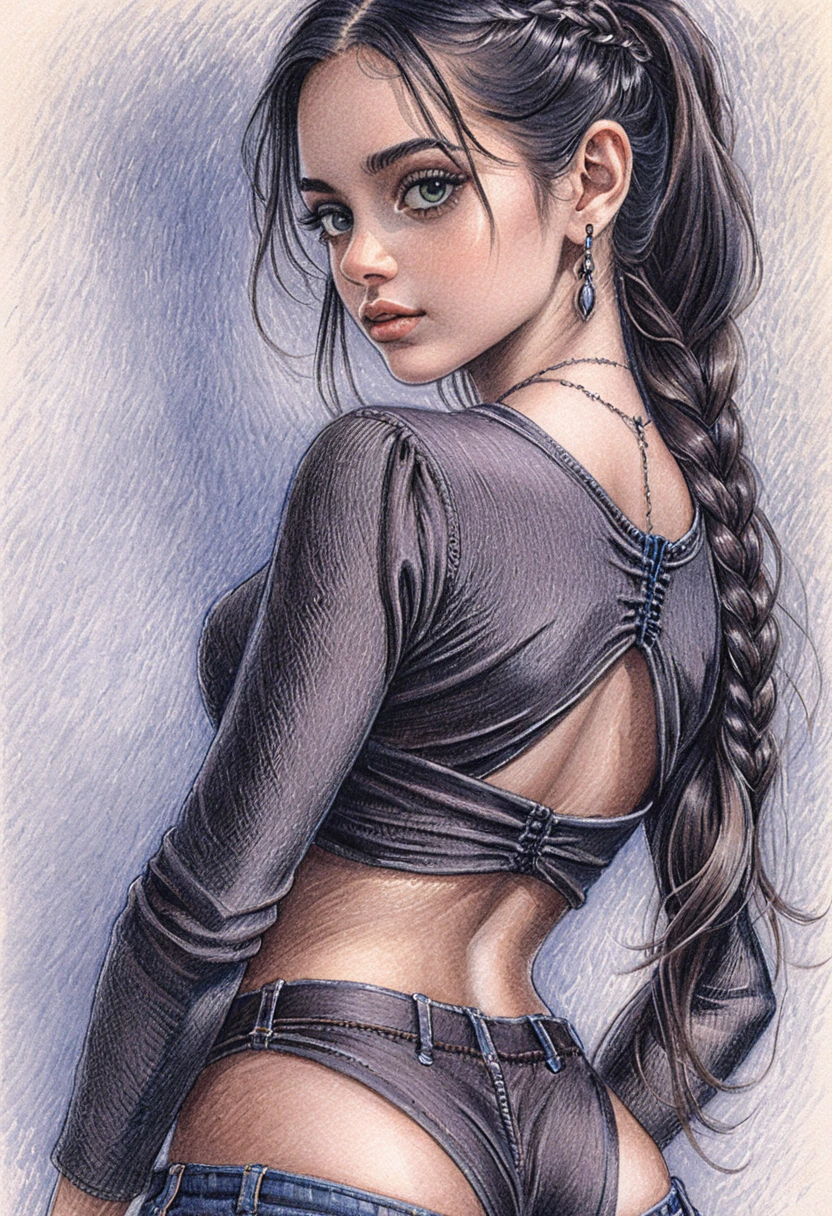 Chica estilosa girando con luminosos ojos gris verdoso