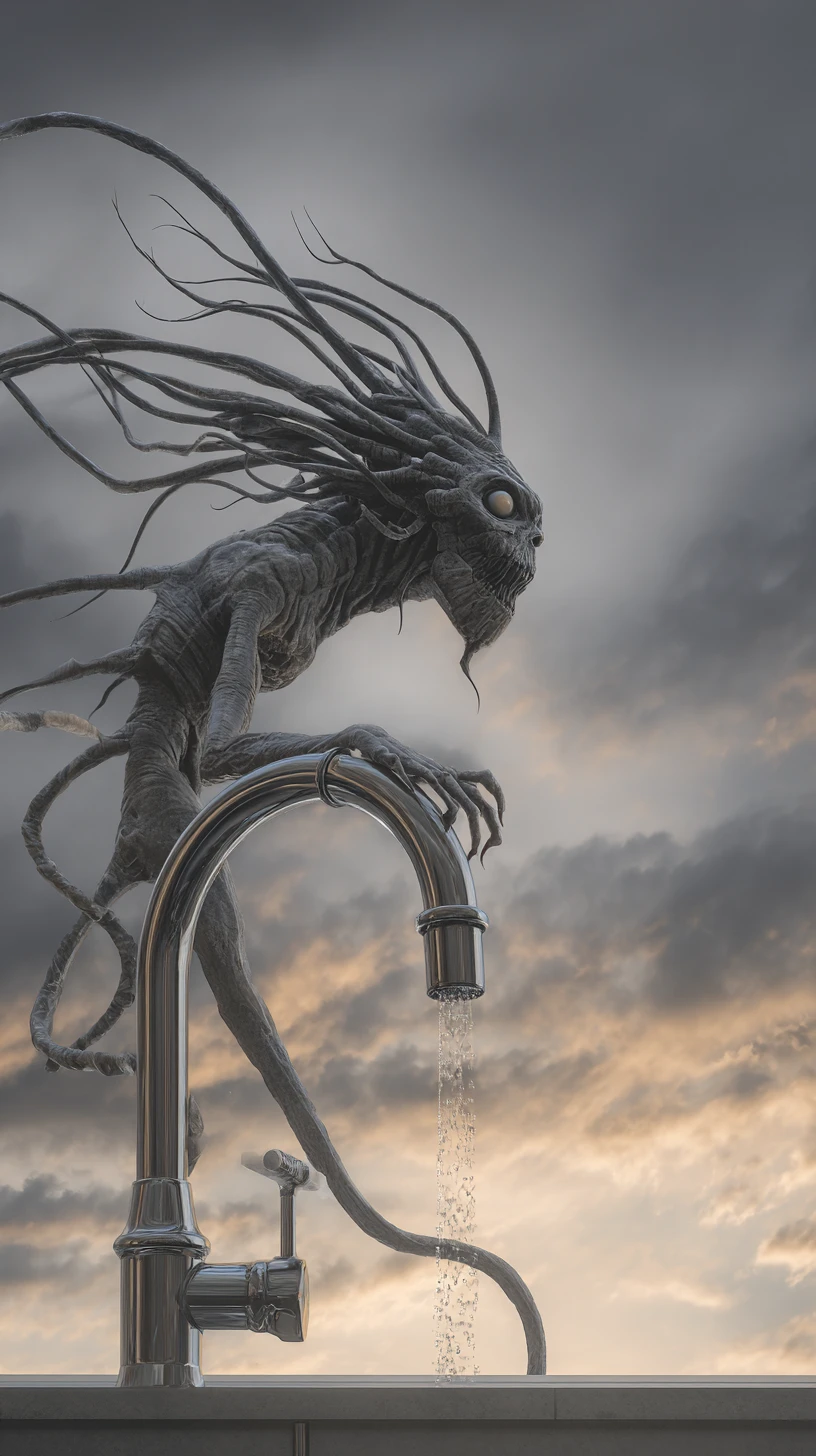 Monstro surreal surgindo no céu claro de dia