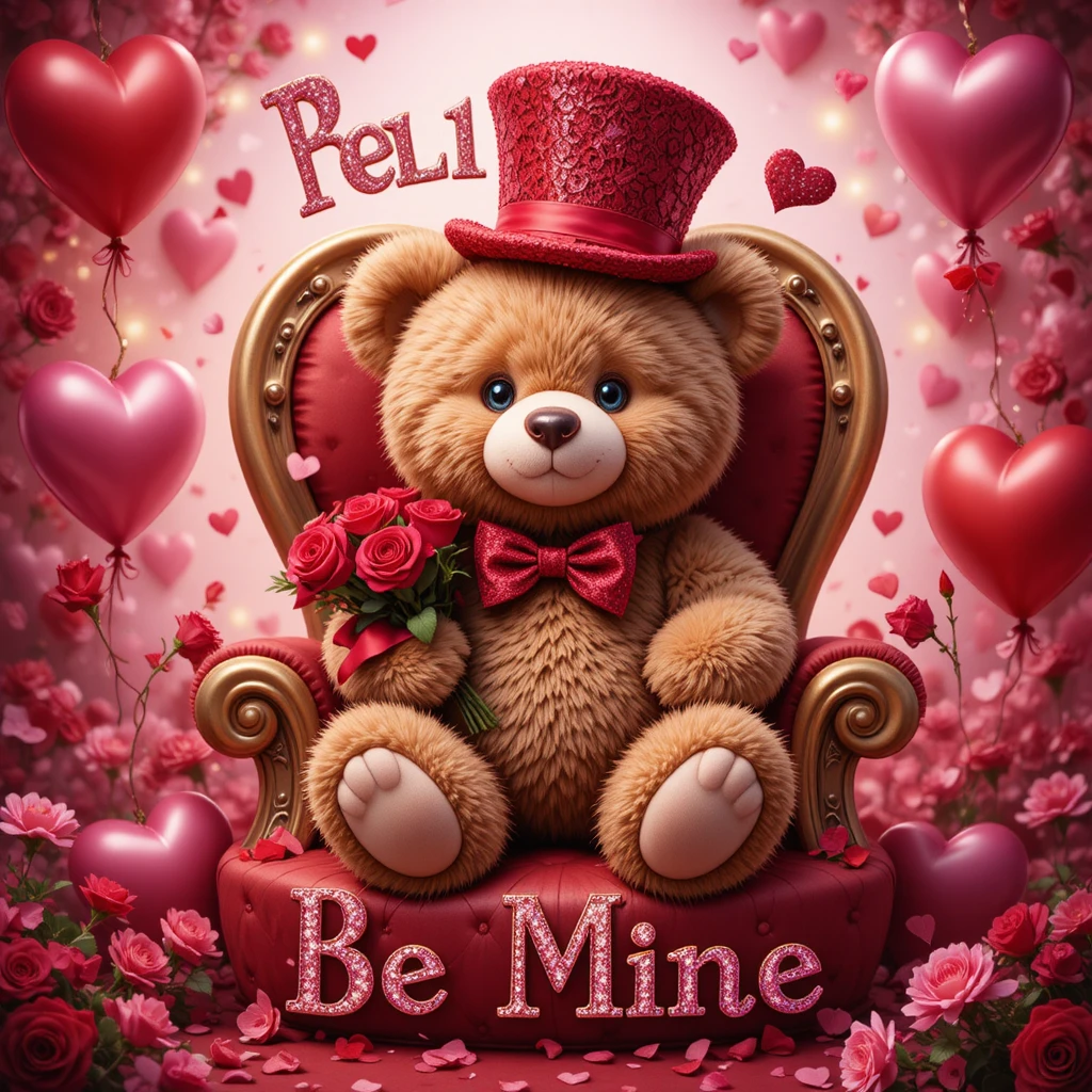 Dolce Orsetto di Peluche con Cuori e Rose in Scena di San Valentino