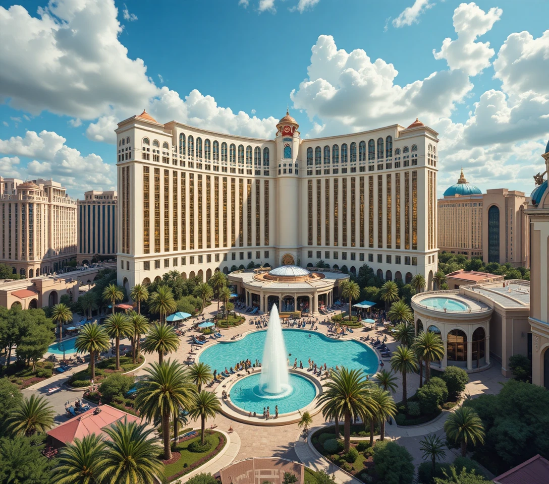 Luftaufnahme einer luxuriösen Casino-Hotel-Resort-Stadtlandschaft